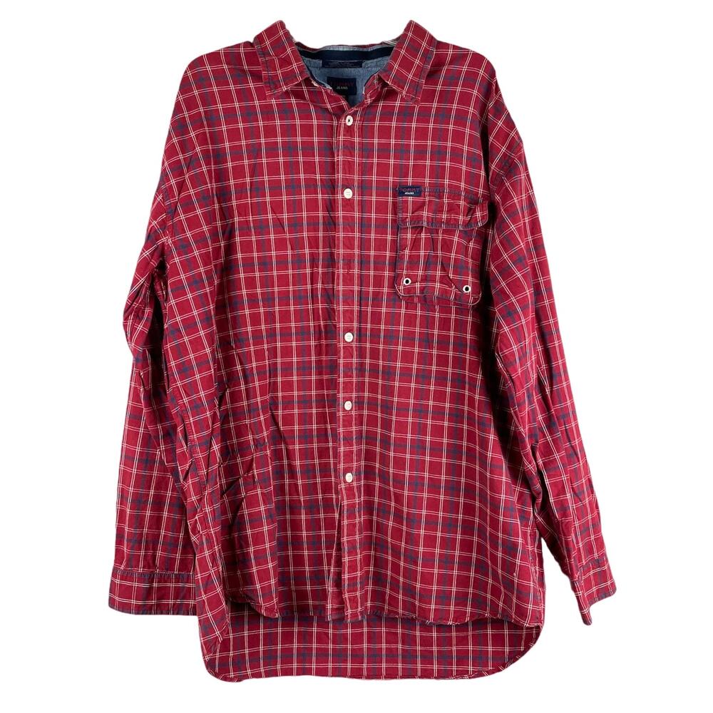 Tommy Hilfiger Vintage 90s Thick Plaid Long Sleeve Button Down Shirt Shacket XXL
